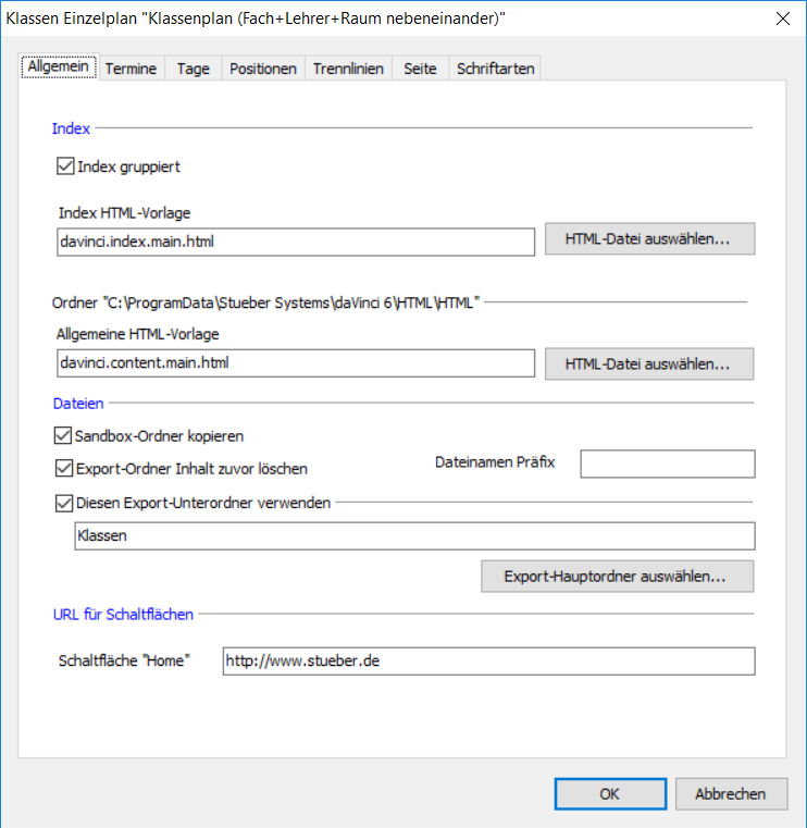 Klassen-Einzelplan HTML-Exportformat