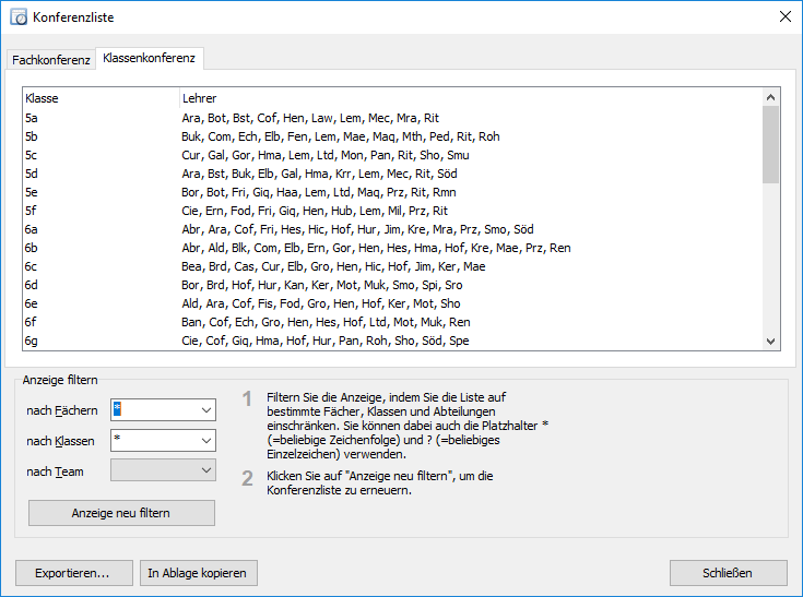 Konferenzliste > Klassenkonferenz