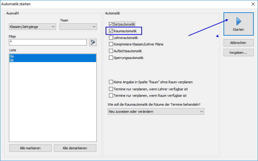 Raumautomatik starten