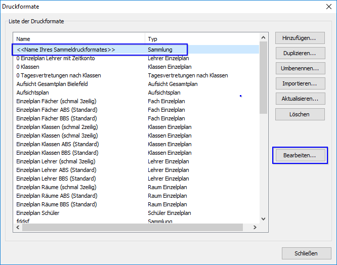 Neues Druckformat in der Liste der Druckformate