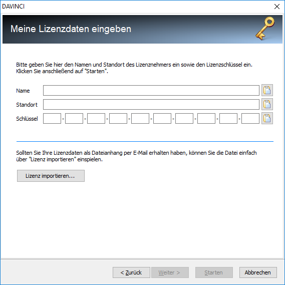 Meine Lizenzdaten eingeben