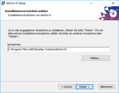 Installationsverzeichnis spezifizieren