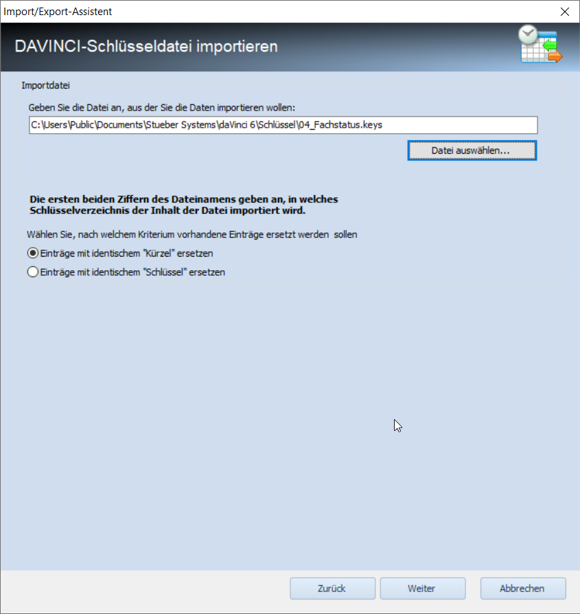 DaVinci Schlüsseldatei importieren