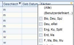 die Liste filtern