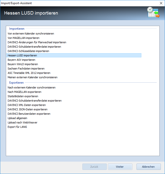 Import/Export-Assistent, Hessen LUSD importieren