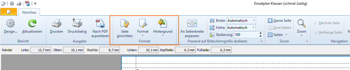 Menügruppe `Format`