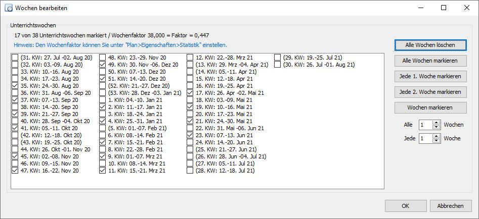 Wochen bearbeiten